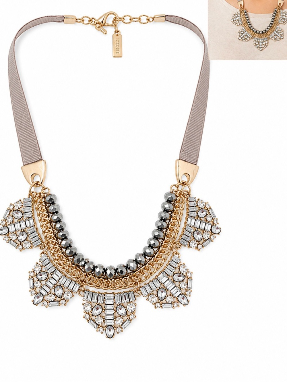 Banana republic Gold Statement chunky Necklace Gray silver mix cute boho gift